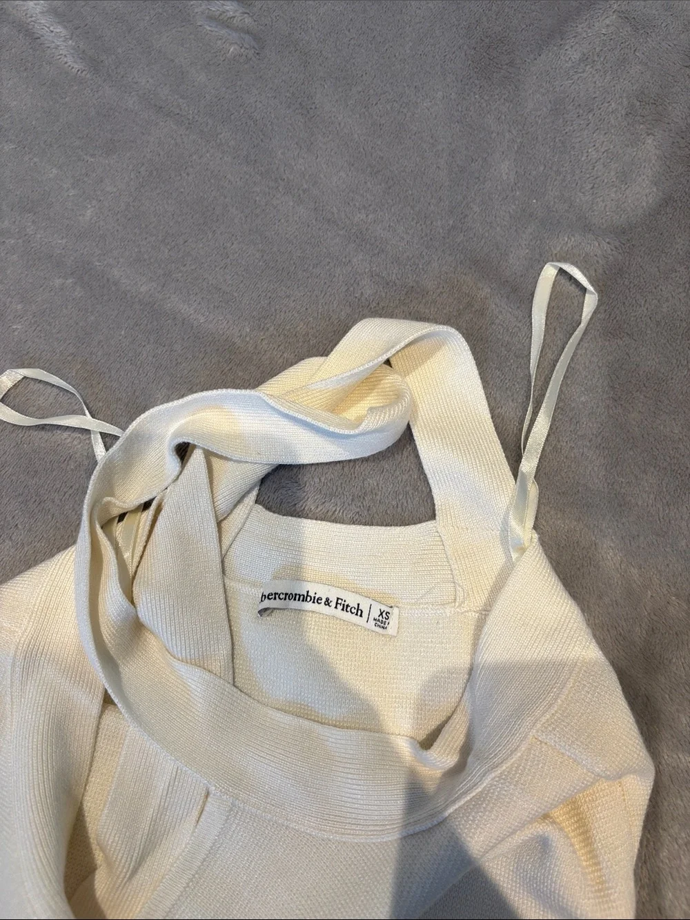 Abercrombie & Fitch Cream Ribbed Maxi Dress with Side Slit